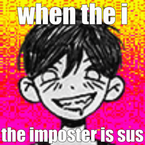 a cartoon character smiling with words written in it that reads when the i am the imposter is just so scared at his