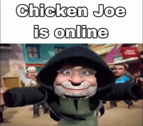 there is an image of chicken joe, a cartoon character with a hat