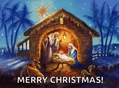 a cartoon christmas scene with the nativity scene