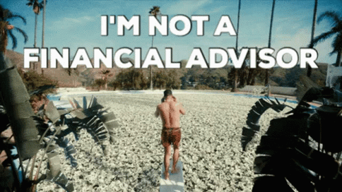 man walking on a path in front of palm trees with the text, i'm not a financial advisory