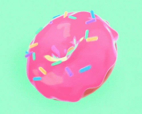 a doughnut with multi - colored sprinkles is laying on a green background