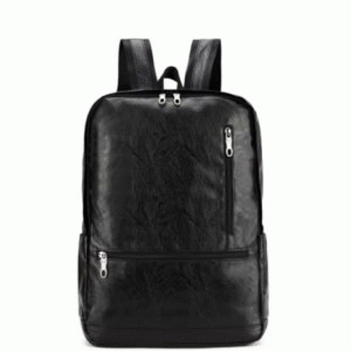 black leather backpack on white background
