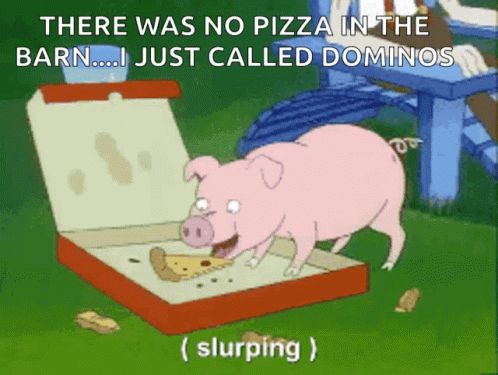 a cartoon pig with words about it