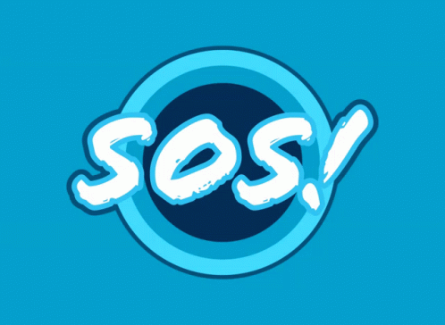 the word sos written in a circle with white letters