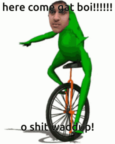 a cartoon frog riding on the front of a unicycle