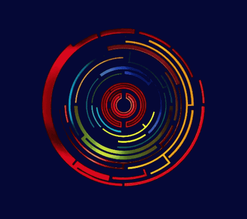 a circular colorful design with lines in it