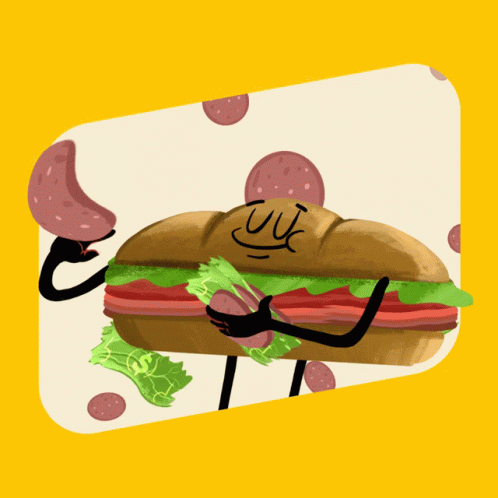 a cartoon of a sandwich with writing on it