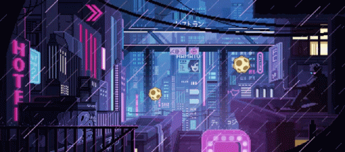 the colorful neon poster shows a street at night