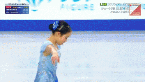 there is a asian woman skating on the ice