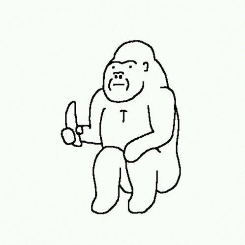 a drawing of an ape holding a knife in it's hand