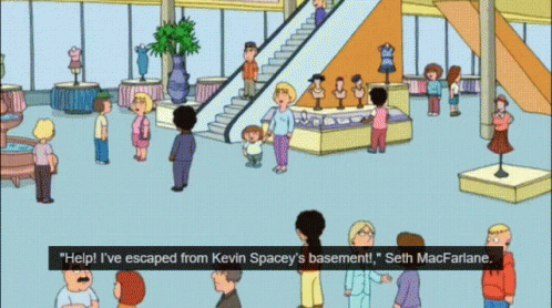 an animated image with caption for a video that states the image of people in a crowded lobby