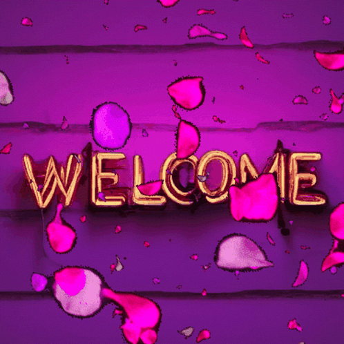 some pink paint and the word welcome on a purple wood board