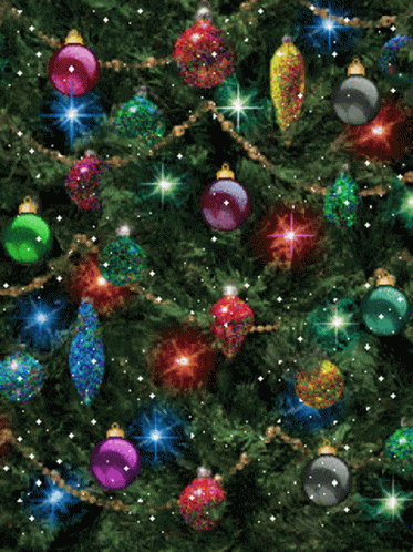 colorful christmas ornaments on the bottom of a tree