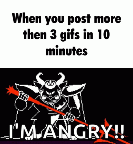 a graphic depicting an advertit with a demon on it and words saying when you post more then 3 gifts in 10 minutes i'm'm'ang cry