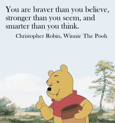 a cartoon winnie the pooh with a quote