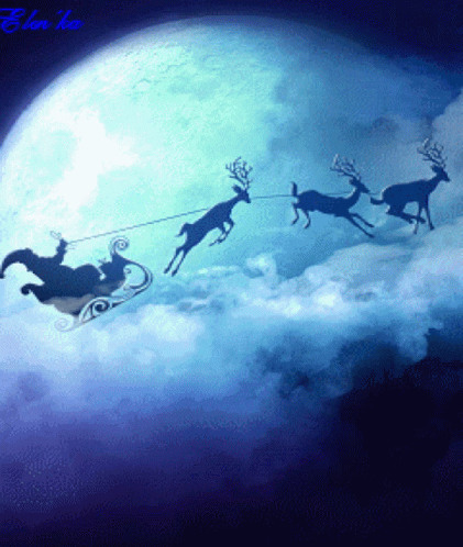 reindeer's are pulling each other in a sleigh