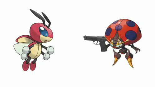 two 3d bugs in different positions with guns in their hands
