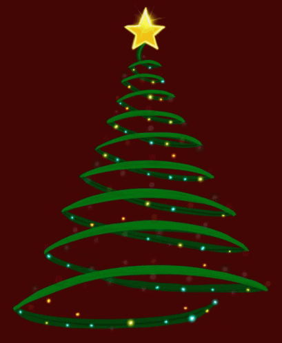 a stylized, christmas tree with star and green ribbon