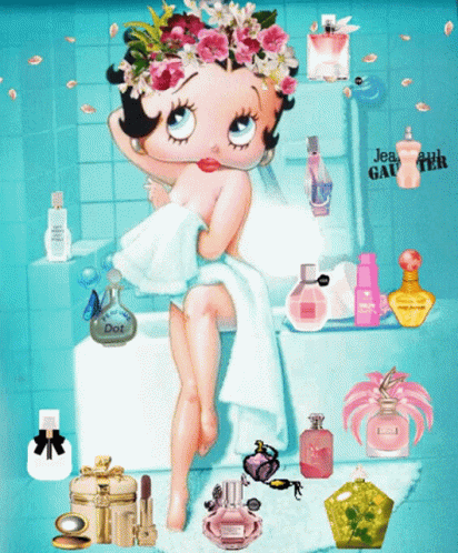 an image of a little girl with a lot of hygiene products