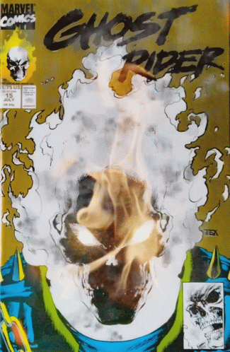 a blue poster with a man with smoke pouring out of his face