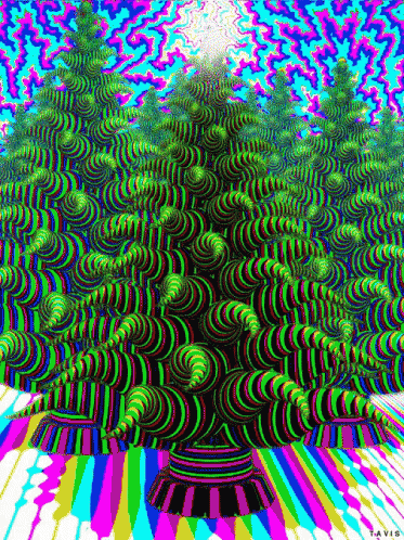 a psychedelic, distorted image of the christmas tree