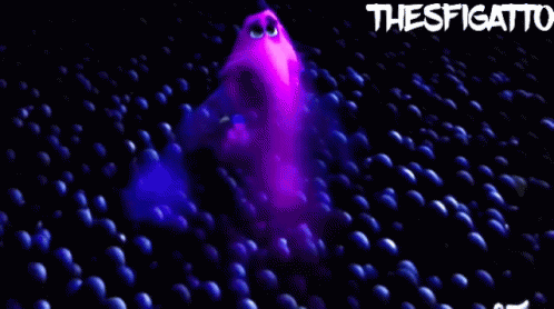a pink image of a ghost in a crowd