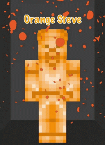 an orange steve character on a black background