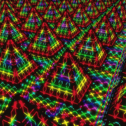 large group of brightly colored squares and triangles