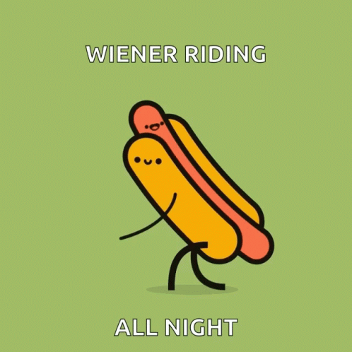 a cartoon blue thing with a mustache that says wiener riding all night