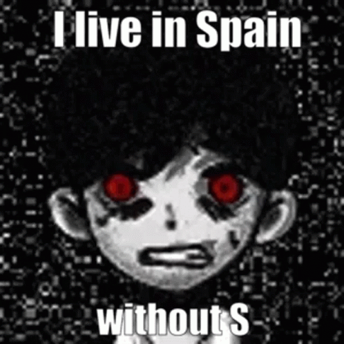 an evil doll with blue eyes and a caption saying i live in spain without s