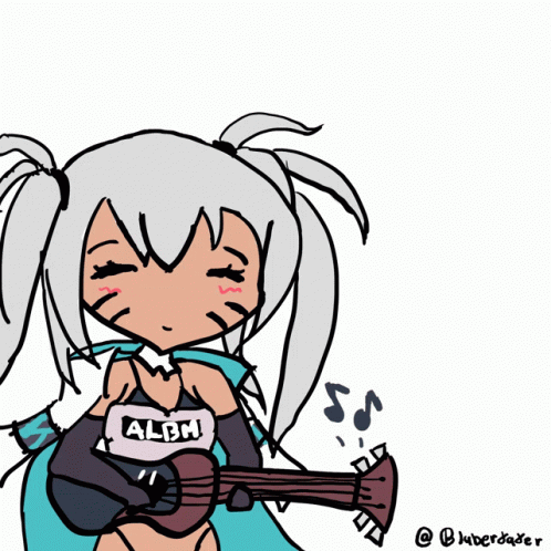 a drawing of an anime with the name aloh playing guitar