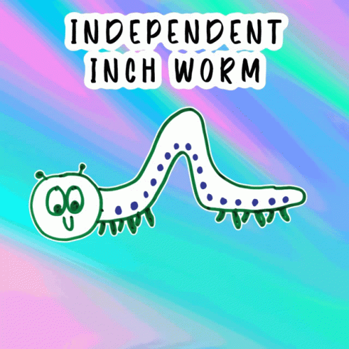 a funny worm drawing on a colorful background with a text underneath
