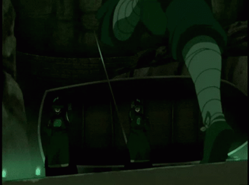 a animated character dressed in green standing next to a barrel