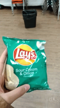 a hand holding up a package of lays sour cream and onion