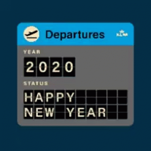 a screen s shows the word departures for a new year