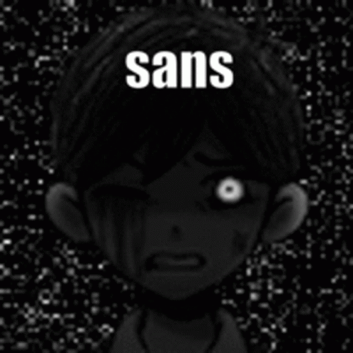 a creepy anime character with dark lighting on his head and words reading sanss