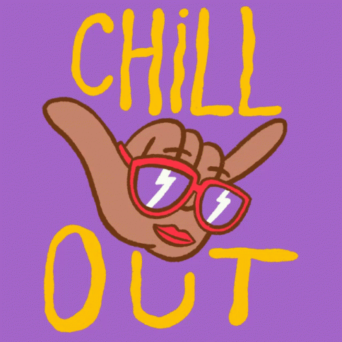 a cartoon character wearing glasses is in the middle of an image that says, chill out