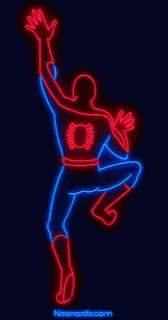 neon digital baseball player jumping with ball and glove