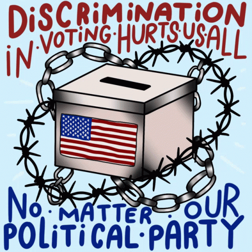 a political poster featuring a box with an american flag in the center
