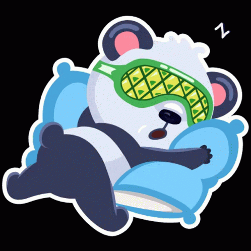 cartoon bear wearing green and blue sleeping mask
