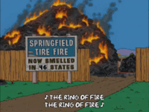 a cartoon shows a fire, with blue smoke behind it