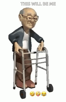 a cartoon of an old man with a walker