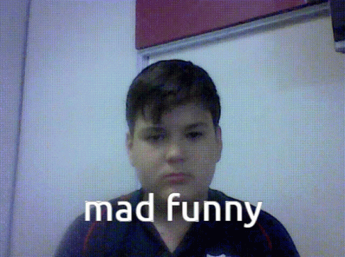 boy with phone in his hands and the word mad funny