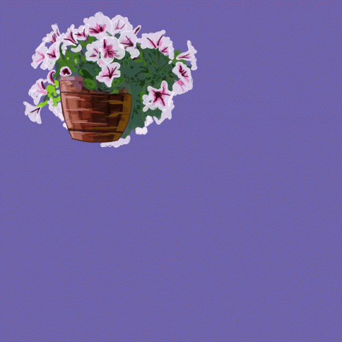 a blue vase filled with flowers and purple walls