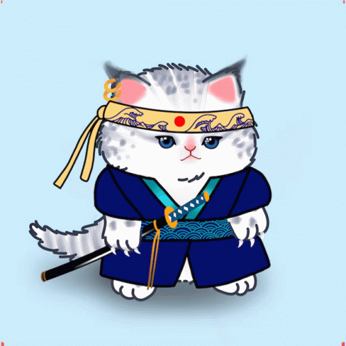 a cat in oriental clothing is holding an umbrella