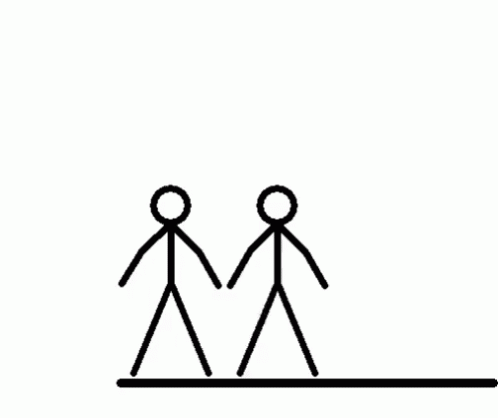 two stick figure people with one holding hands