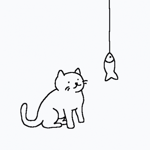 a drawing of a cat hanging on to a string
