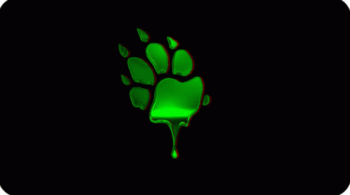 a bear paw in a green glow is next to a black background