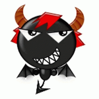 a drawing of a devil with teeth on a white background