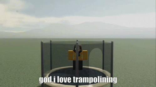a cartoonish image of a trampoline with a caption
